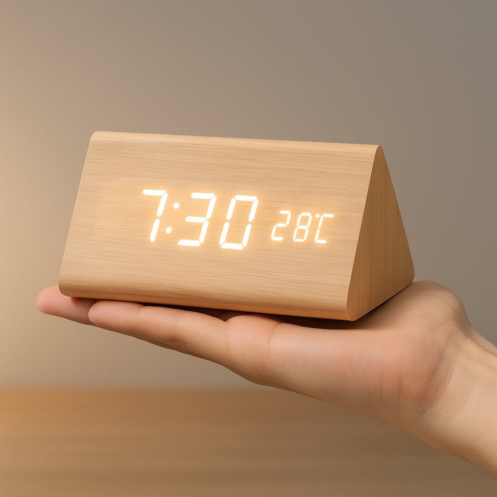 Digital Alarm Clock LED Wood Effect Display