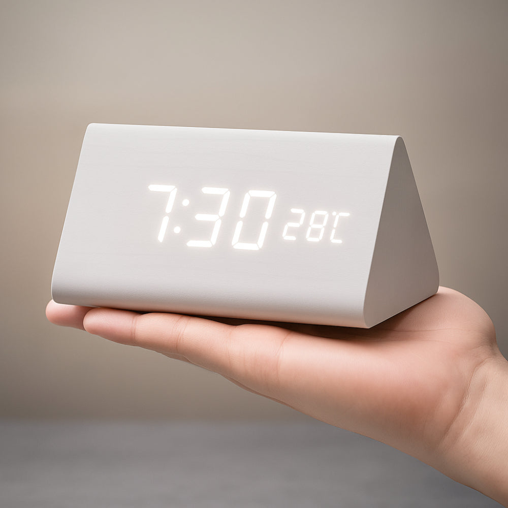 Digital Alarm Clock LED Wood Effect Display