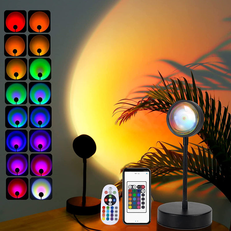 Projetor de Lâmpada Pôr-do-Sol - Candeeiro de Mesa LED com 16 Cores RGB e Rotação de 360°