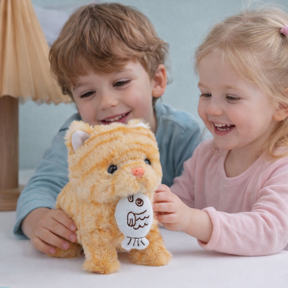 Kat Brinquedo Gato Robô de Peluche Interativo Laranja Realista