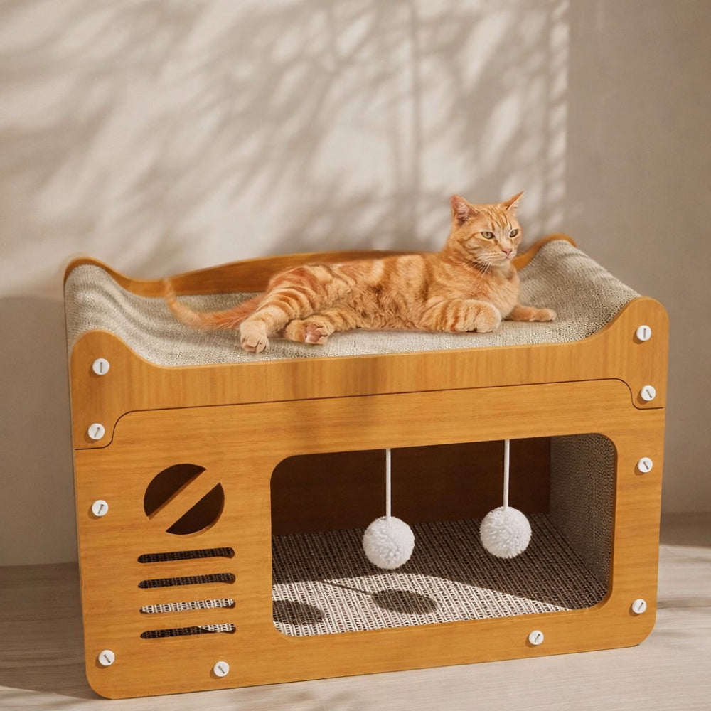 Tiragraffi Gatto Casetta Legno Piattaforma Gioco