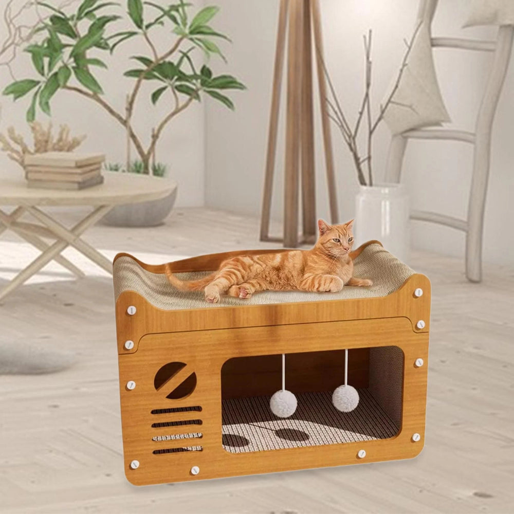 Tiragraffi Gatto Casetta Legno Piattaforma Gioco