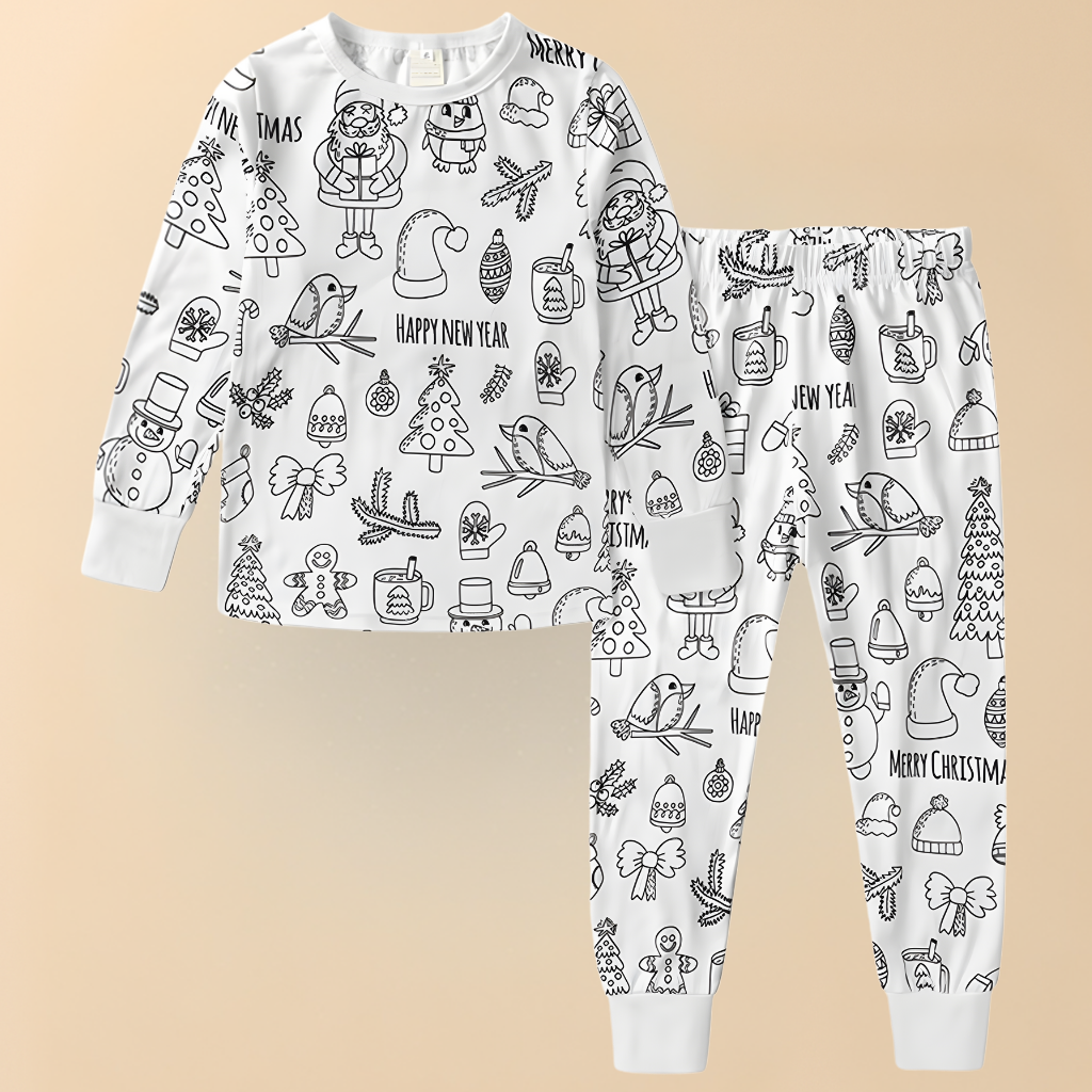 Kids Cotton Pajamas Set Christmas DIY Design Fun Sleepwear 0