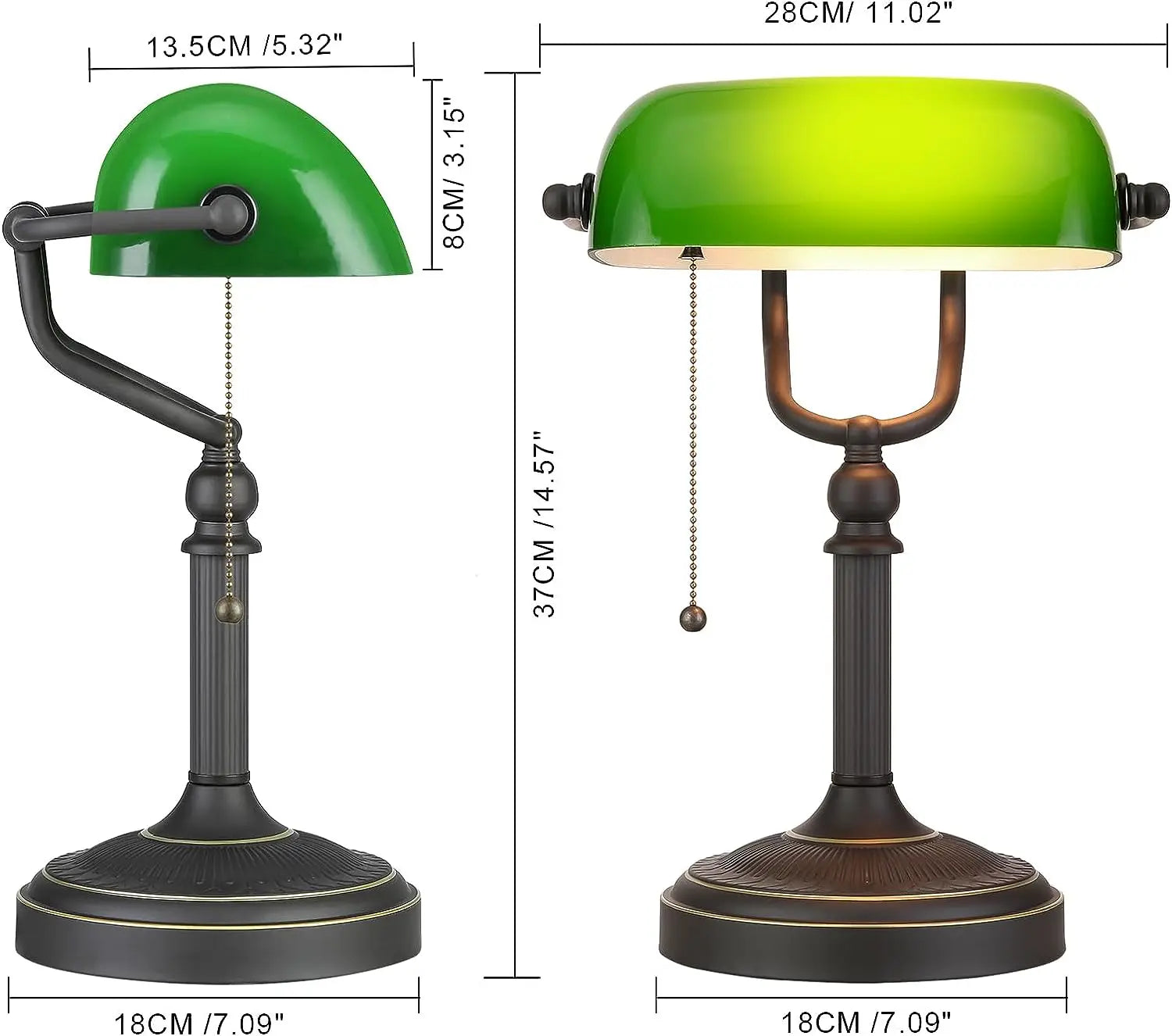 LumiBank - Classic Banker’s Lamp with Green Glass in Retro Style for Office & Living Room