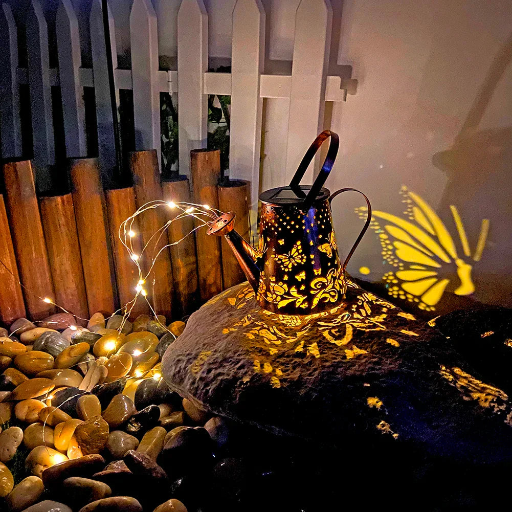 LumiCan - Solar Watering Can Lantern with Fairy Lights and Projection – Magical Garden Lighting