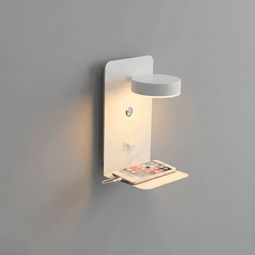 Lampada da parete LED con mensola e porta USB per lettura sul comodino