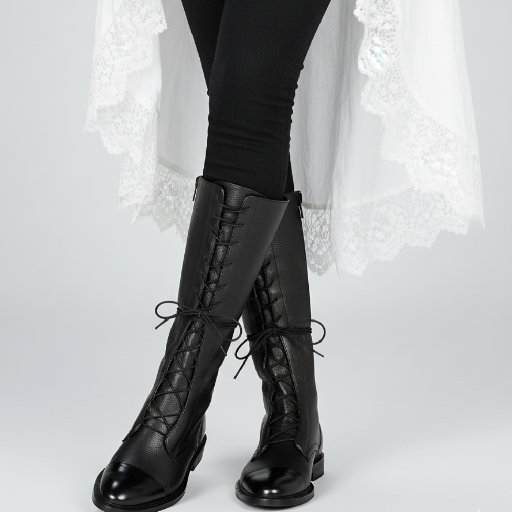 Botins de Senhora em Pele com Atacadores Salto Baixo Uso Diário