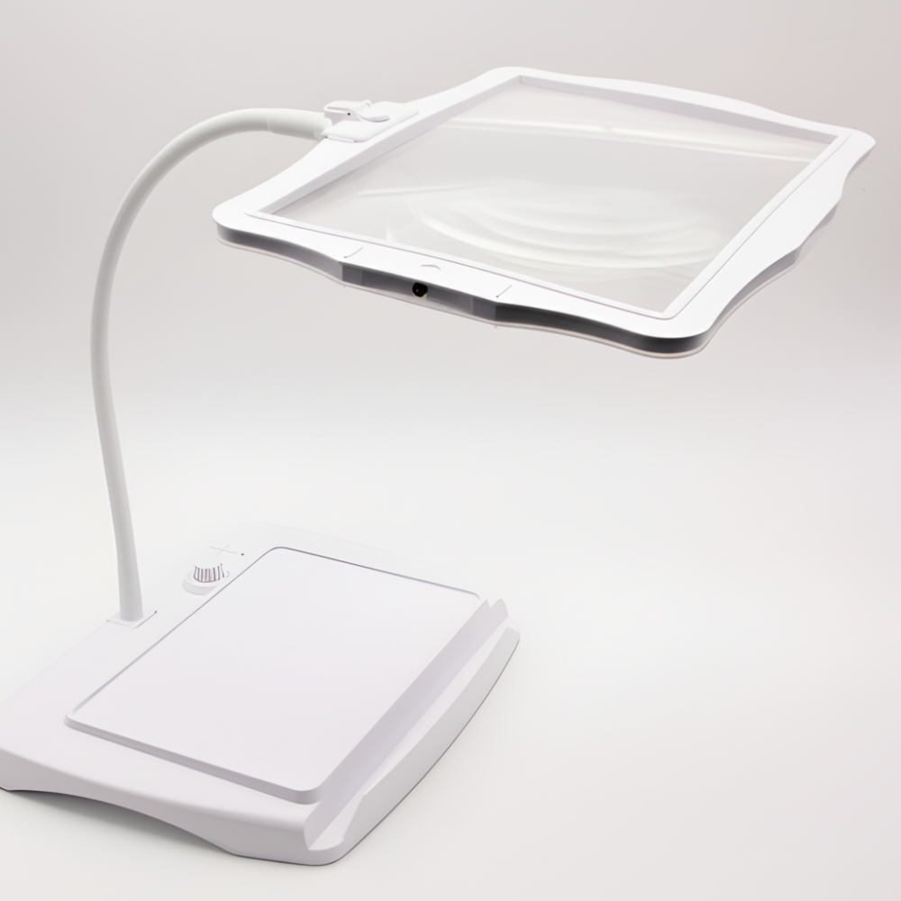Candeeiro de secretária com lupa LED e braço flexível