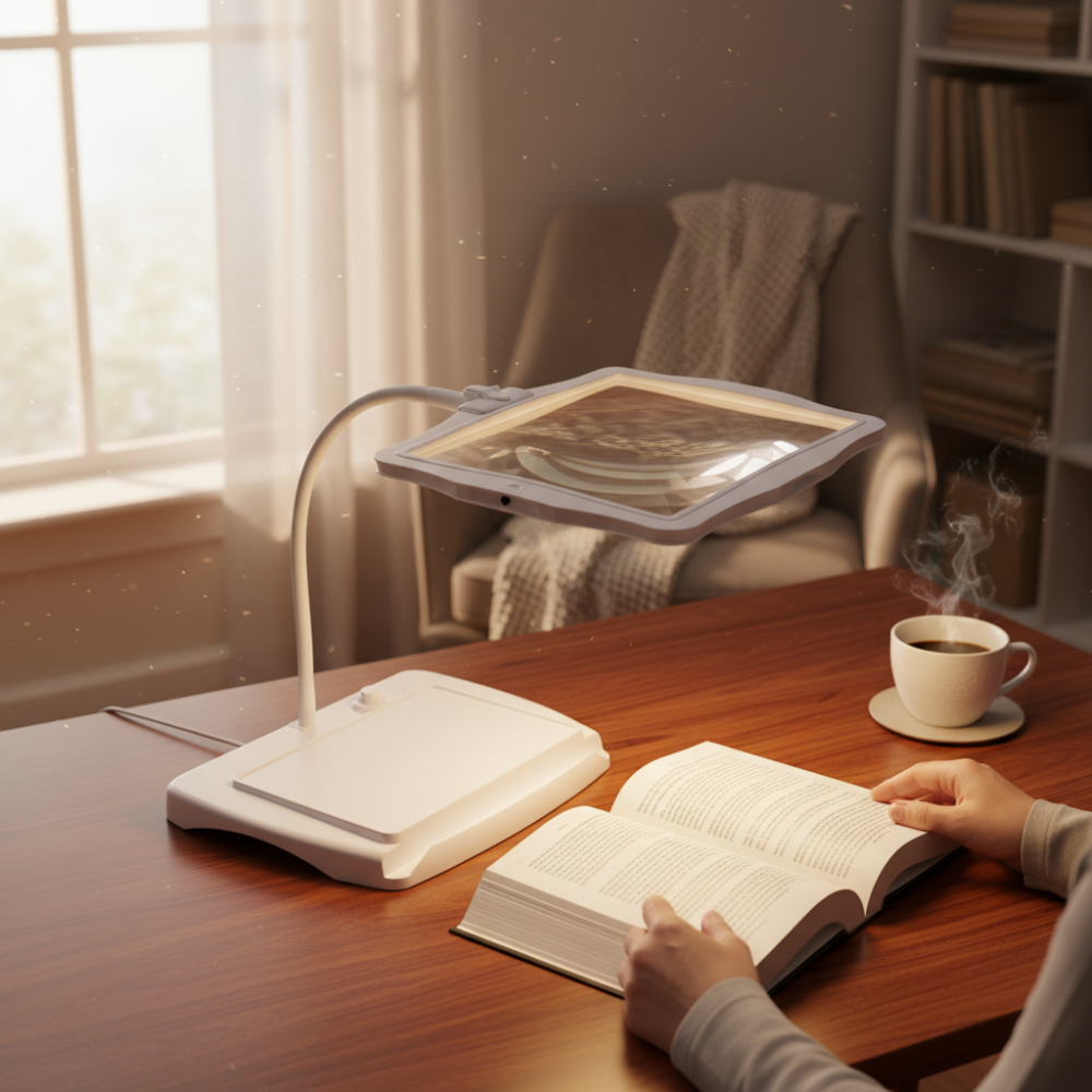 Candeeiro de secretária com lupa LED e braço flexível