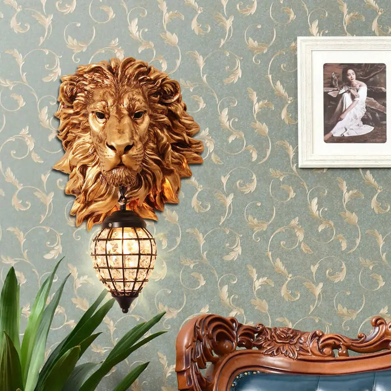 RoyalGlow - Majestueuze Leeuwenkop Wandlamp in Vintage Stijl – Decoratieve LED Lamp