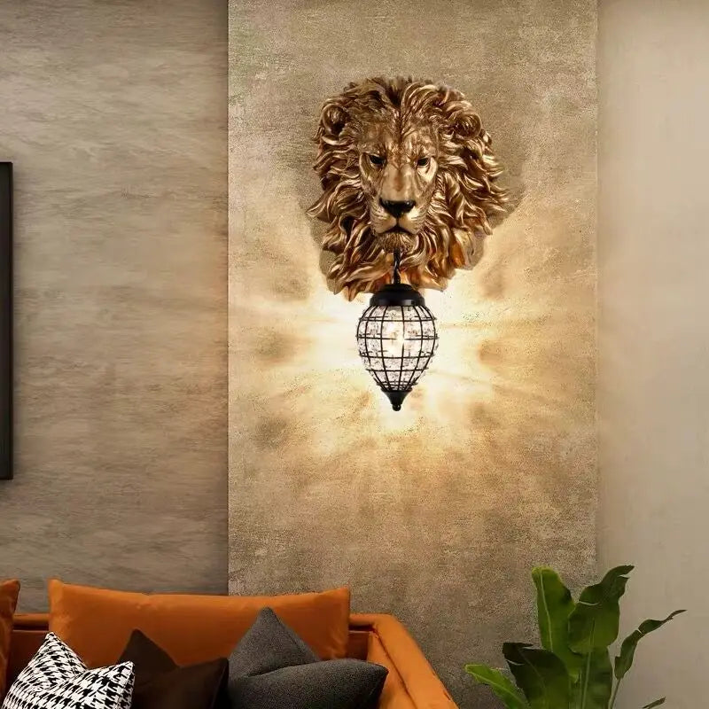 RoyalGlow - Majestueuze Leeuwenkop Wandlamp in Vintage Stijl – Decoratieve LED Lamp