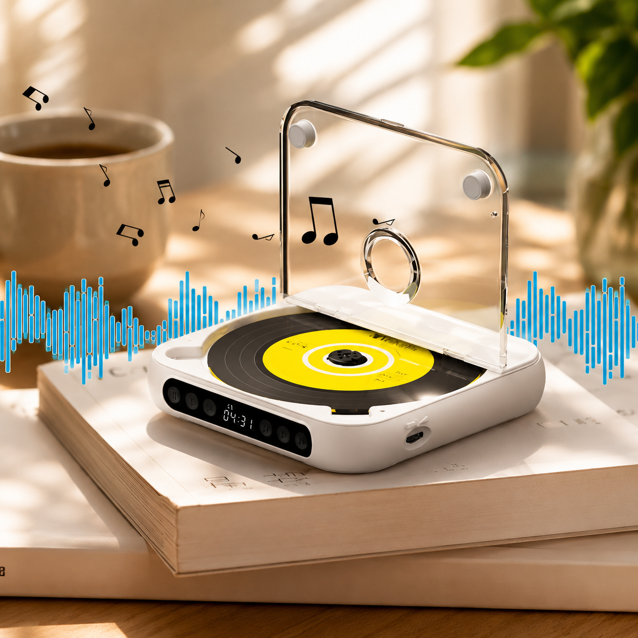 Portable Bluetooth CD Player HiFi Audio USB-C Charging