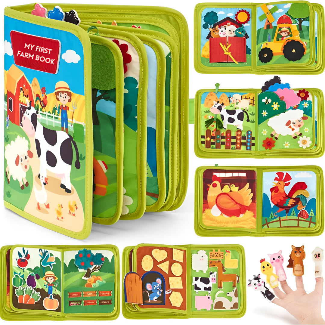 Libro educativo Montessori verde delle fattorie