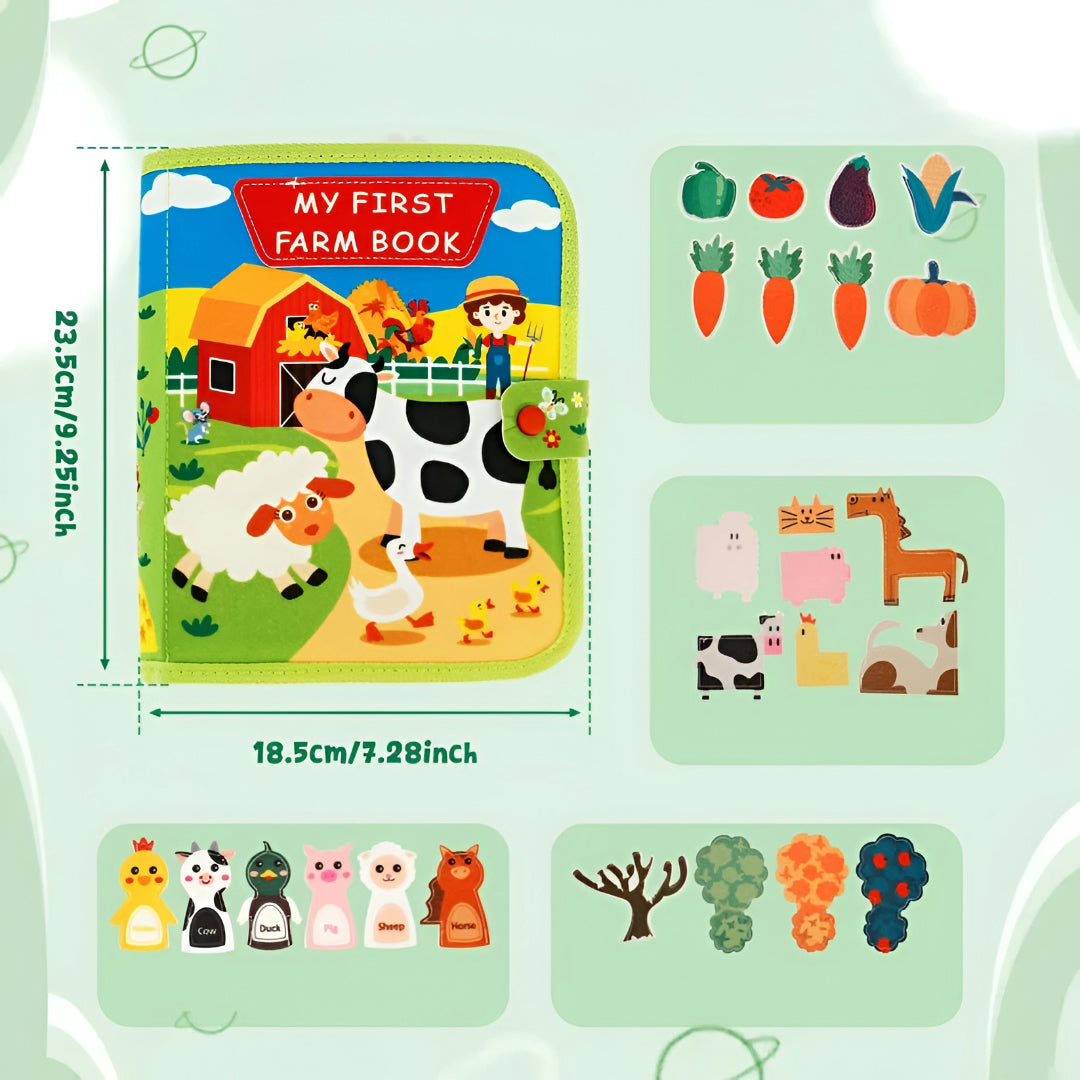 Libro educativo Montessori verde delle fattorie