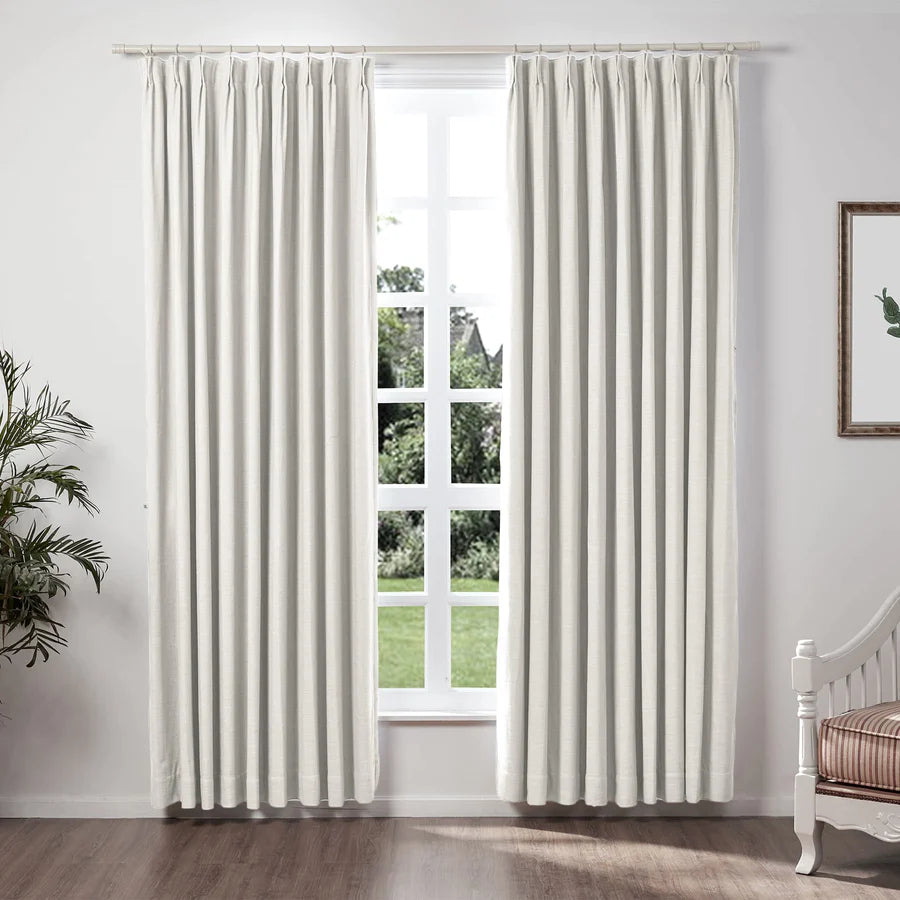 Cortinado Moderno Opaco de Linho Loomy com Pregas Bege Branco, 3 Cores