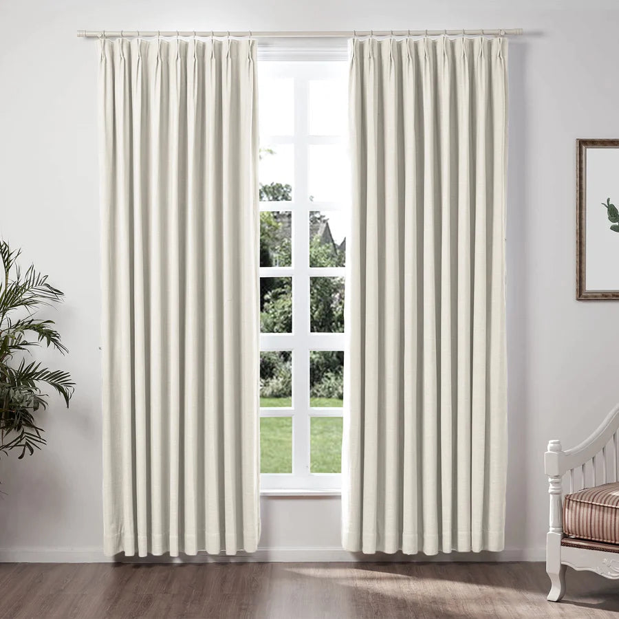 Cortinado Moderno Opaco de Linho Loomy com Pregas Bege Branco, 3 Cores