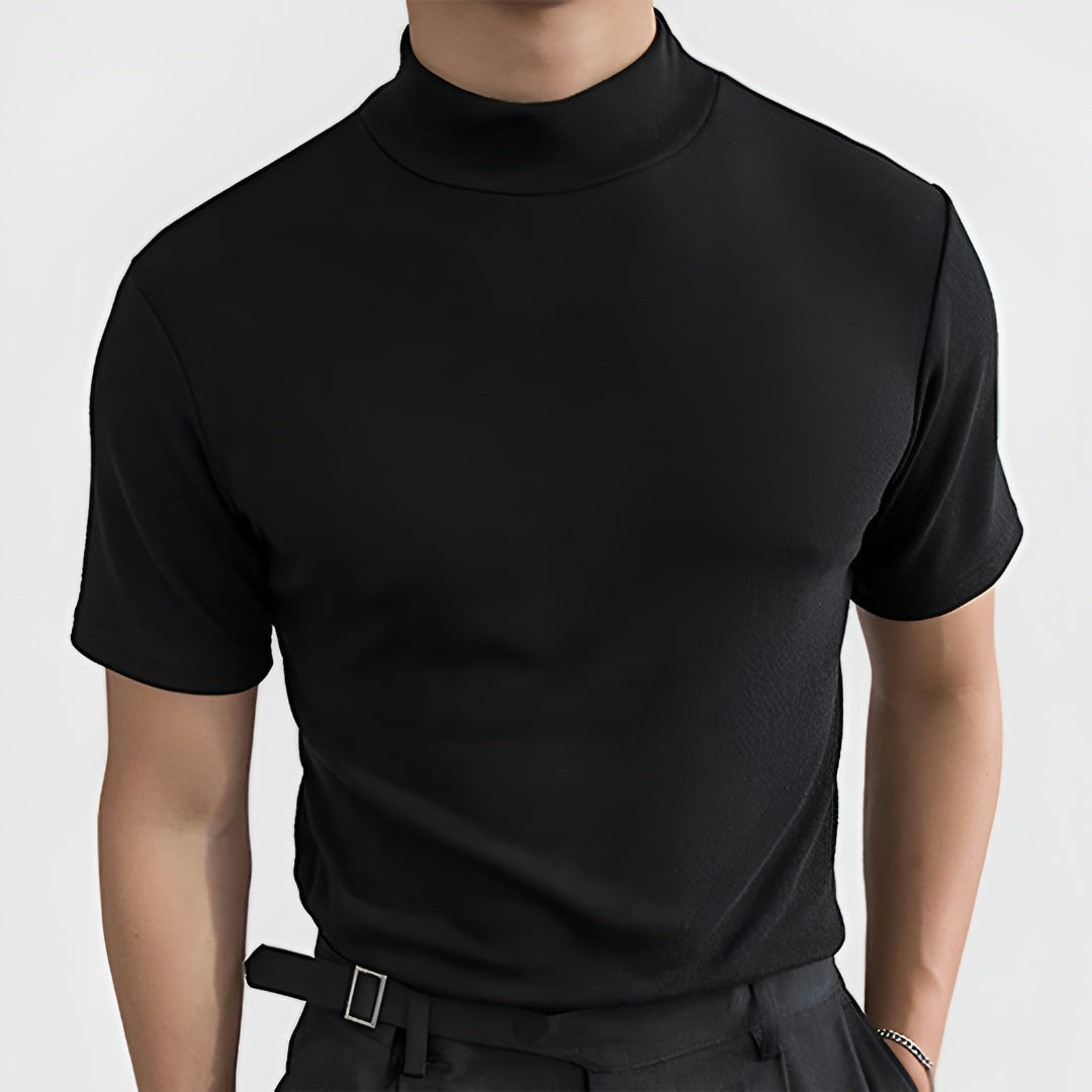 Uomo Maglietta T Shirt Slim Fit Collo Alto Casual Elegante