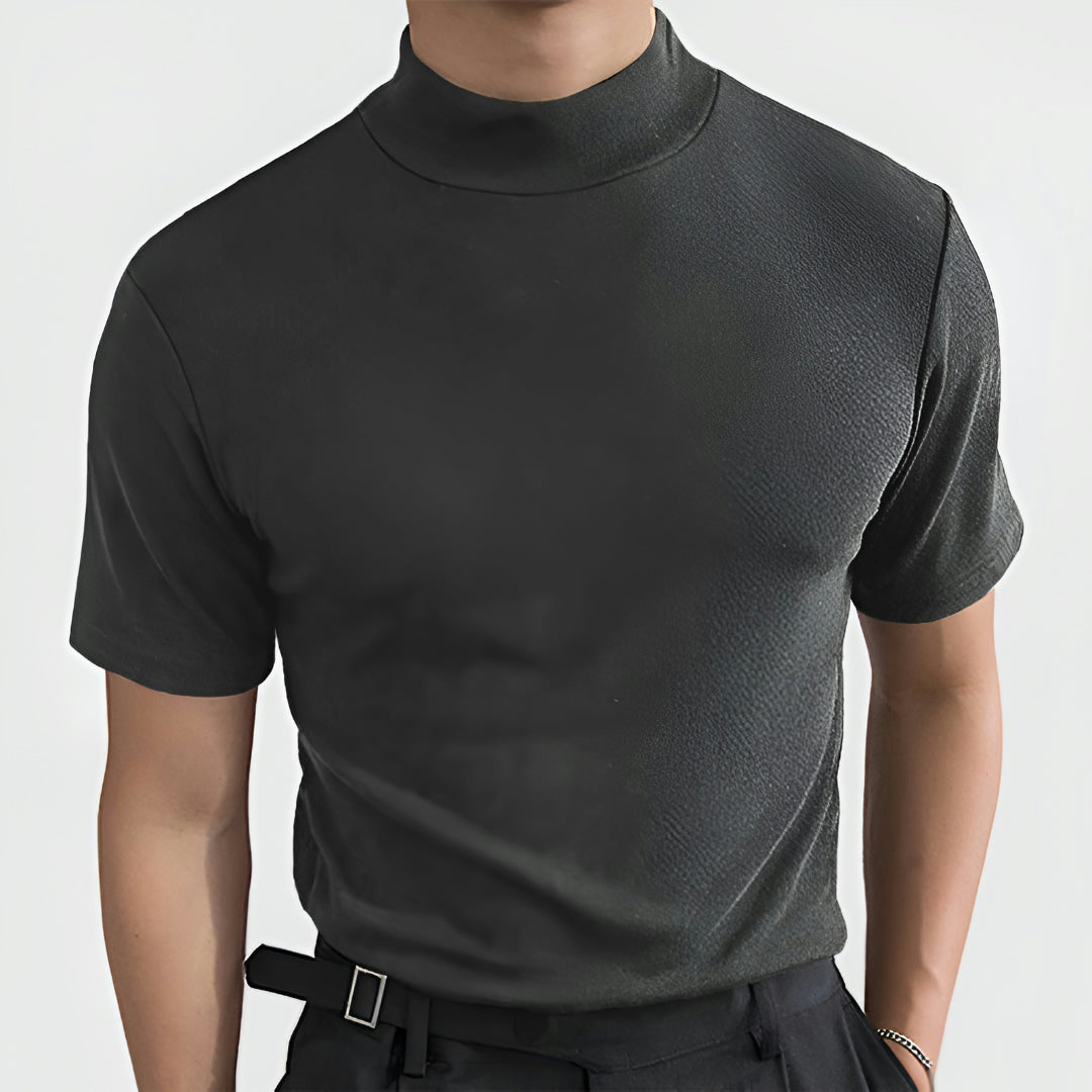 Men's Slim Fit T-Shirt High Neck Casual Elegant