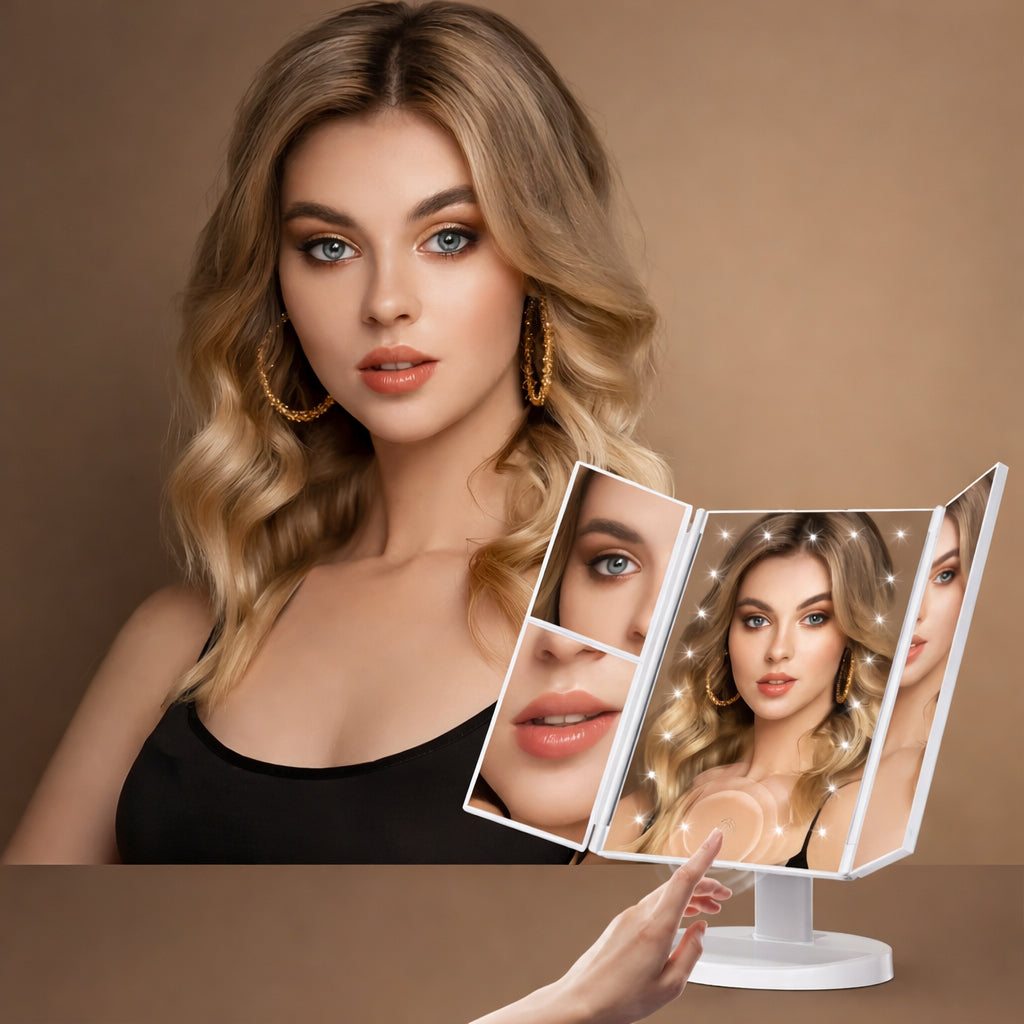 Specchio Trucco LED Regalo Festa Mamma Ingrandimento Trifold