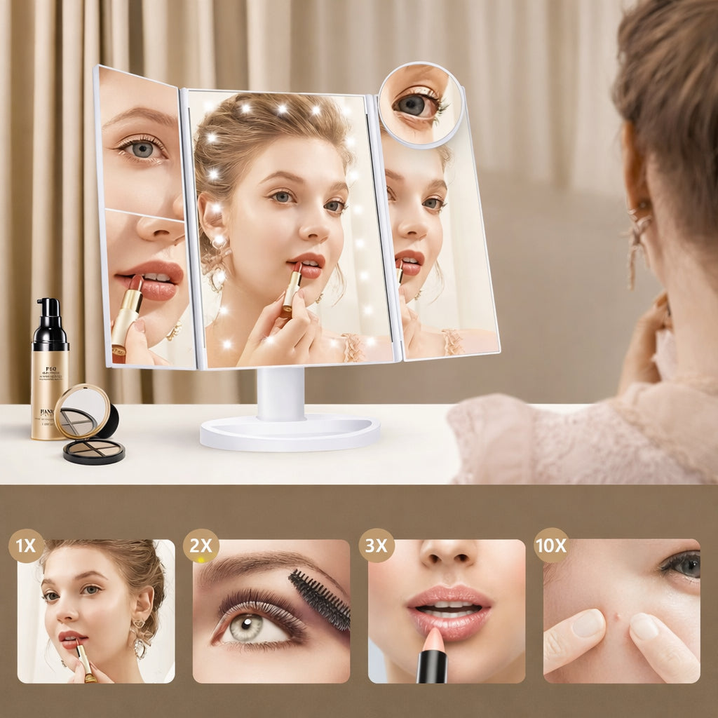 Specchio Trucco LED Regalo Festa Mamma Ingrandimento Trifold