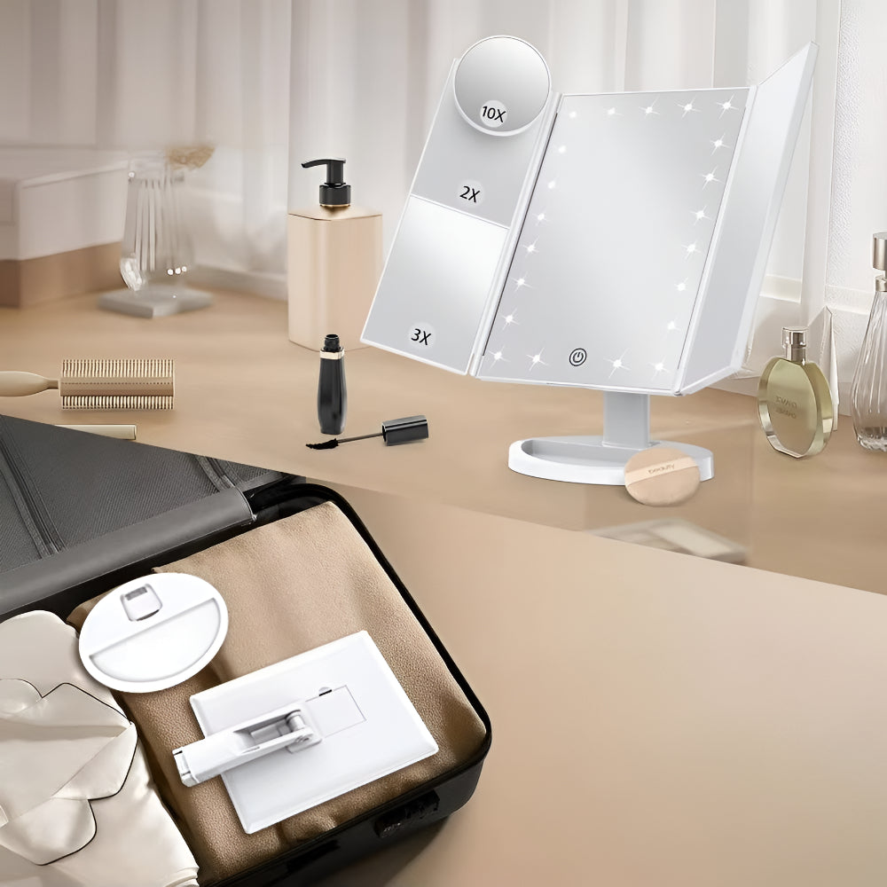 Specchio Trucco LED Regalo Festa Mamma Ingrandimento Trifold