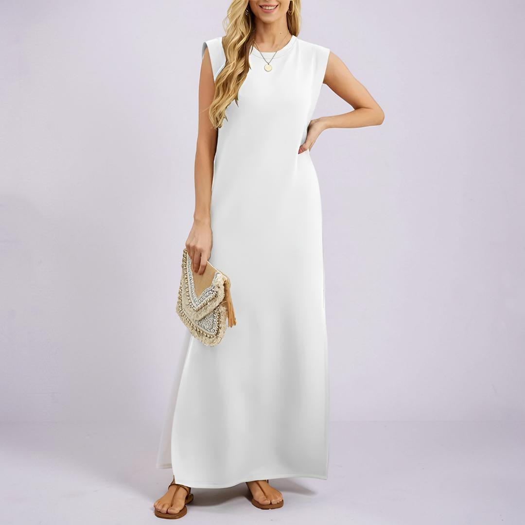 Vestito Lungo Donna Maxi Abito Casual Tasche Senza Maniche