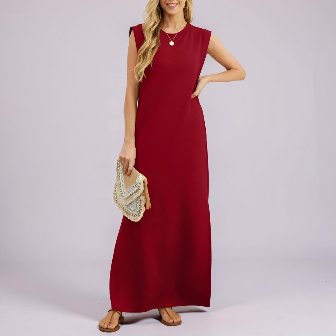 Vestito Lungo Donna Maxi Abito Casual Tasche Senza Maniche
