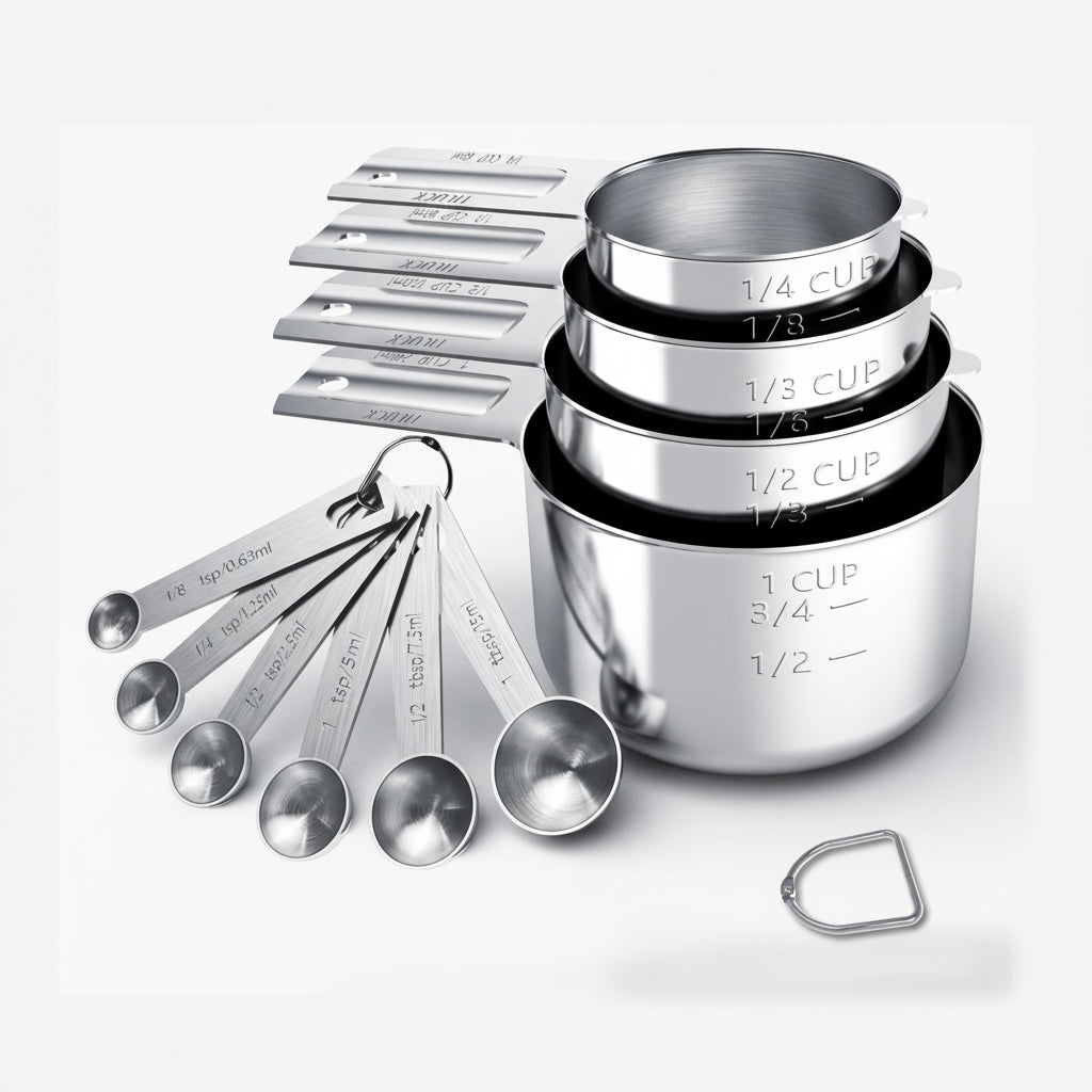 Conjunto de Copos Medidores e Colheres RVS Utensílios de Cozinha Duráveis para Cozinhar e Assar