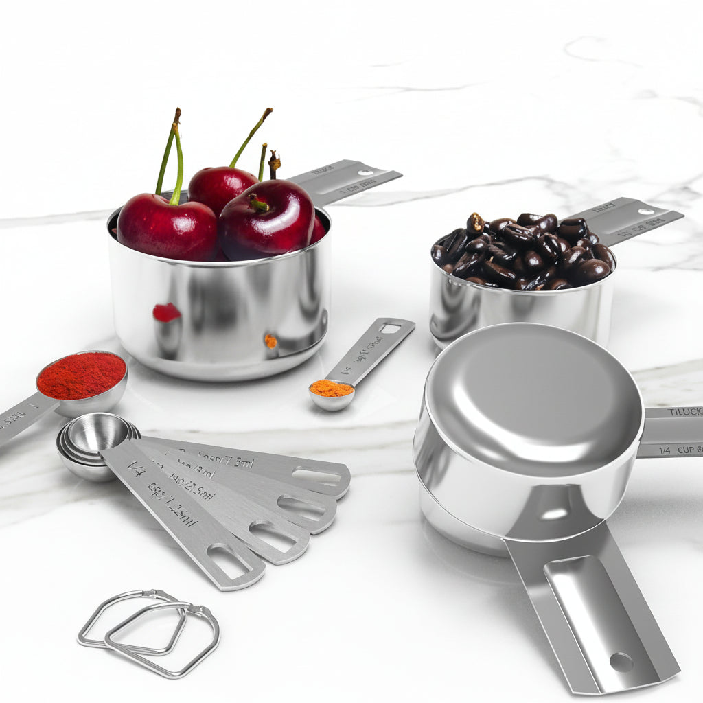 Conjunto de Copos Medidores e Colheres RVS Utensílios de Cozinha Duráveis para Cozinhar e Assar