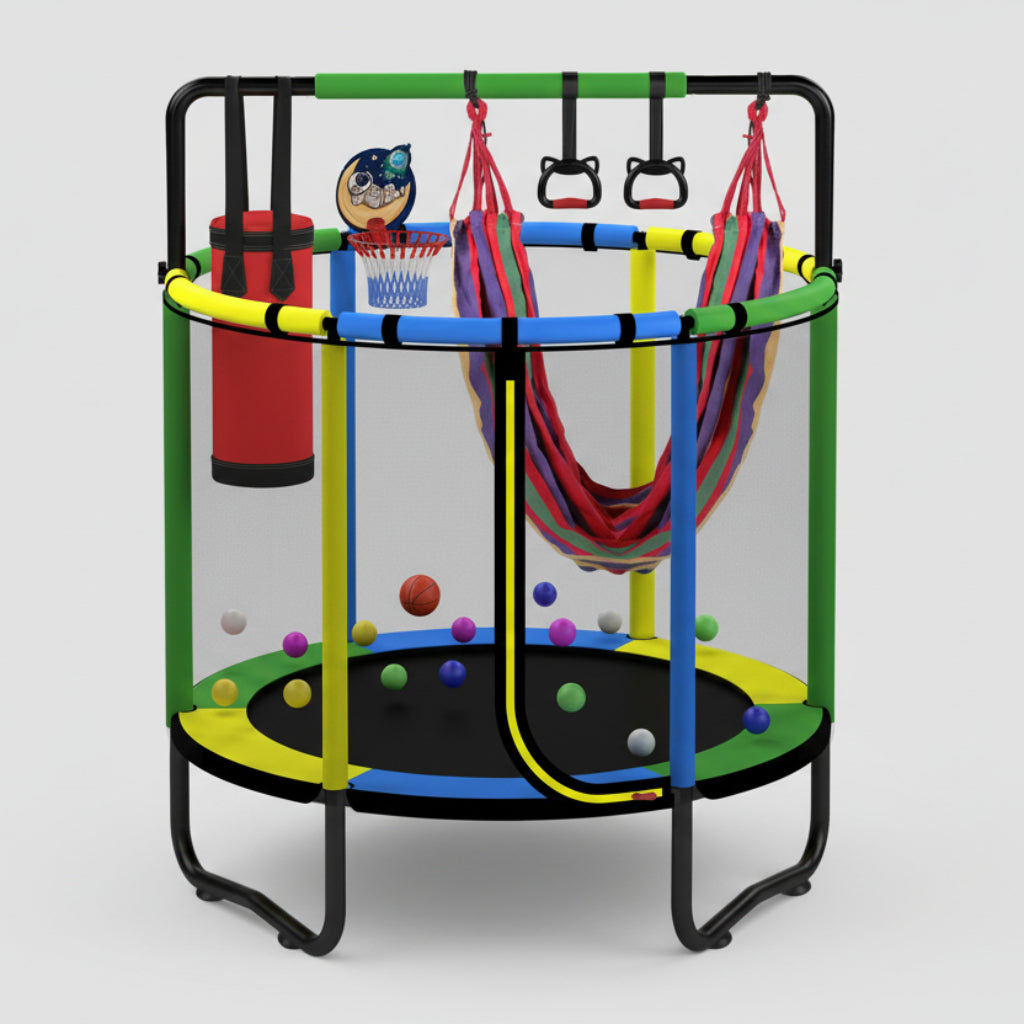Trampolino Parco Giochi Bambini Set Gioco Multifunzionale Esterno Corde Palline