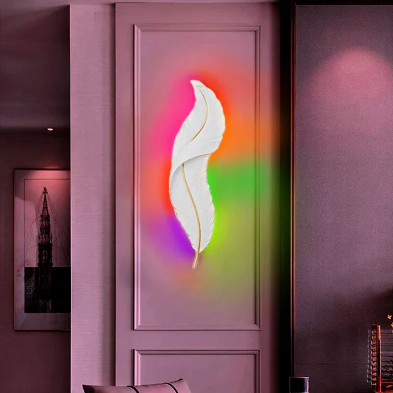 FeatherGlow - Modern White Feather Wall Lamp