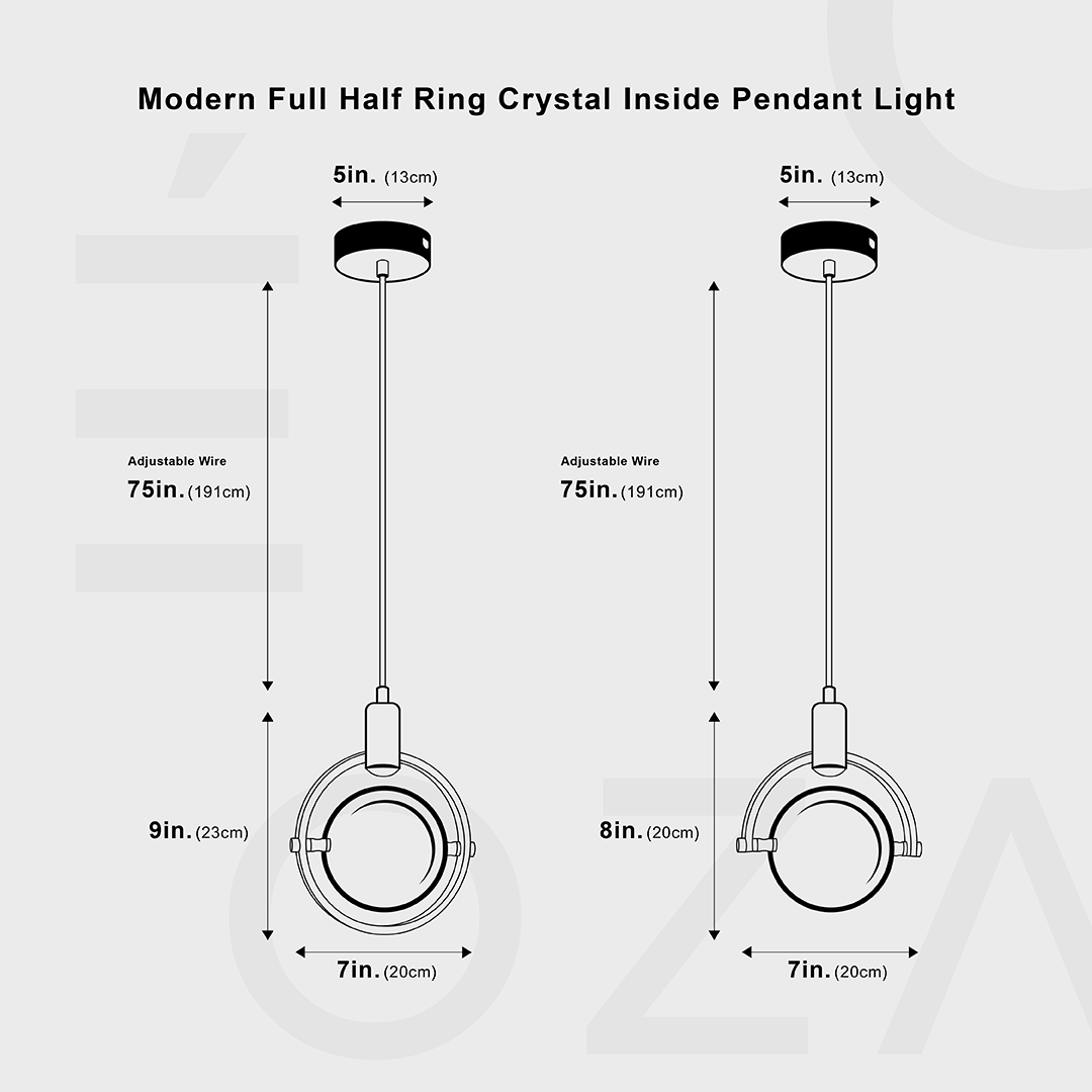 Lámpara colgante LED moderna de anillo con cristal