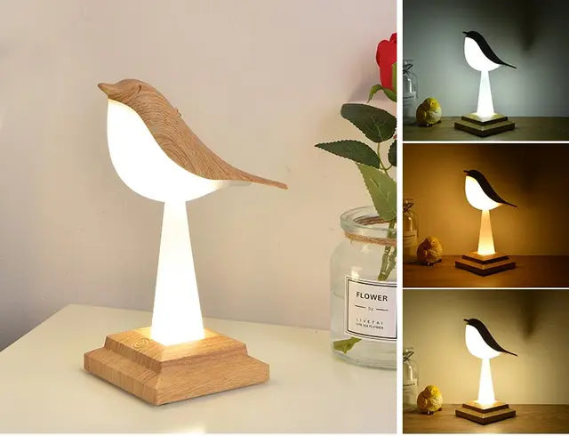 NatureGlow - Elegant Bird Table Lamp with LED Night Light