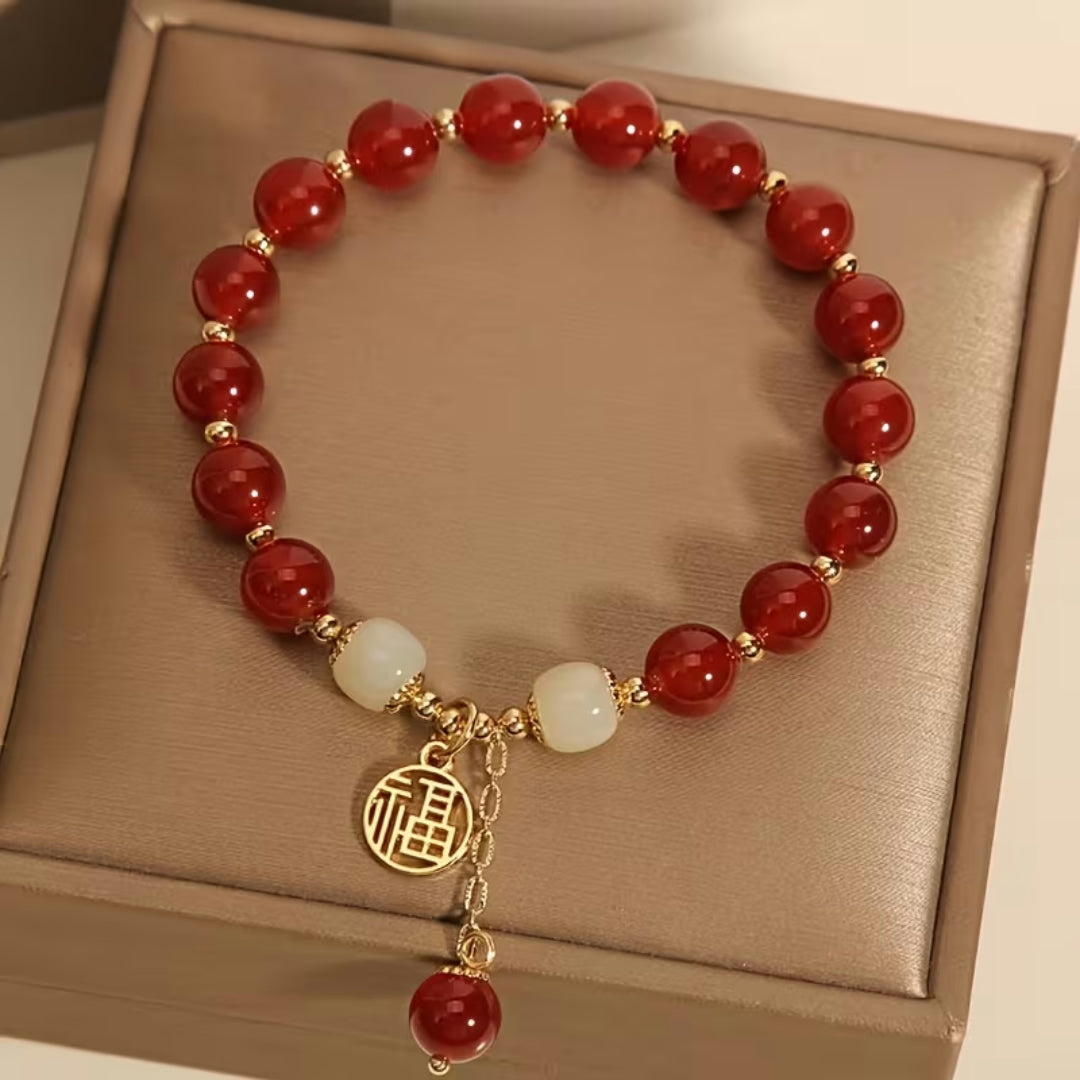 Moederdag Cadeau Armband Dames Kralen Geluks Bedel Vintage Rood - Image 2