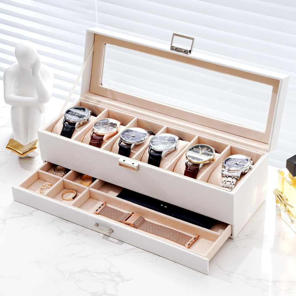 Mother's Day Gift Watch Box Organizer Wood Compartments Drawer
