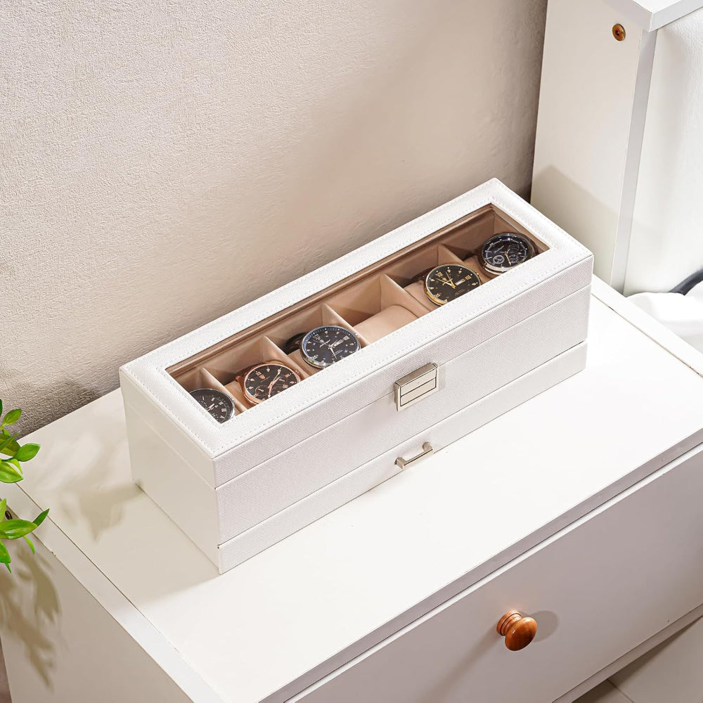 Mother's Day Gift Watch Box Organizer Wood Compartments Drawer
