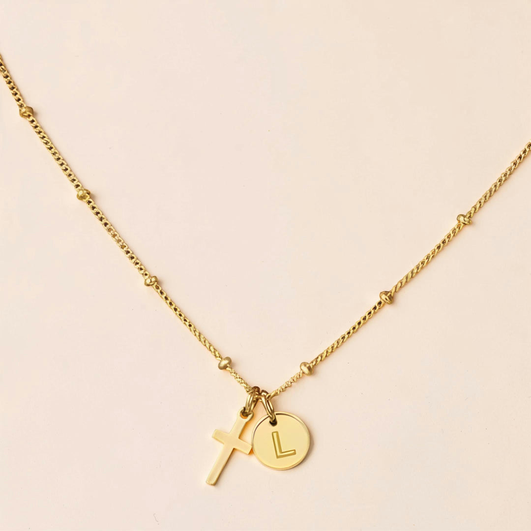Mother's Day Gift Necklace Women Adjustable Cross Pendant Initial