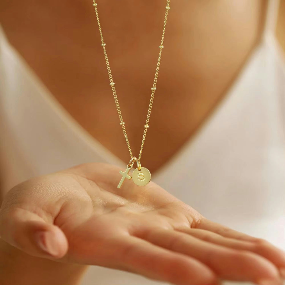 Mother's Day Gift Necklace Women Adjustable Cross Pendant Initial