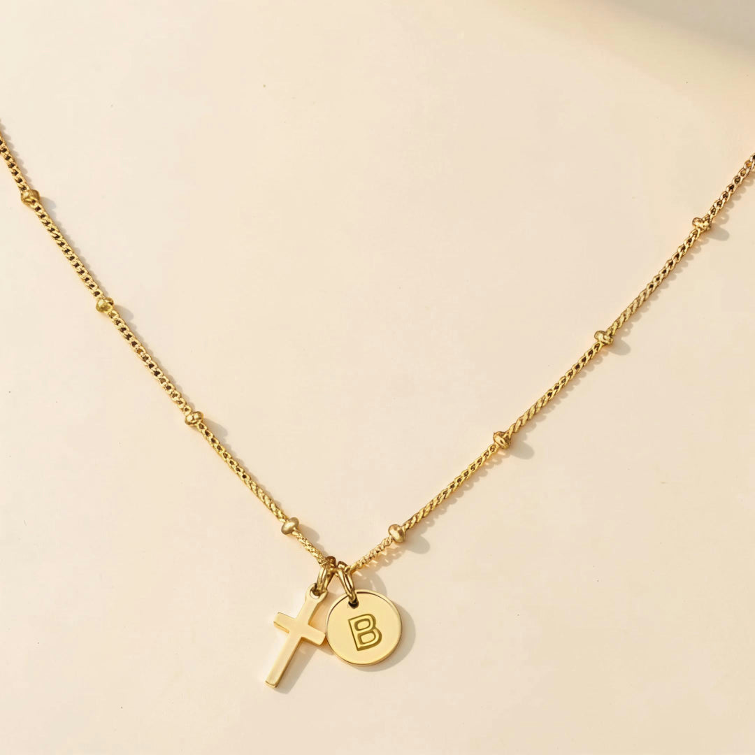 Mother's Day Gift Necklace Women Adjustable Cross Pendant Initial