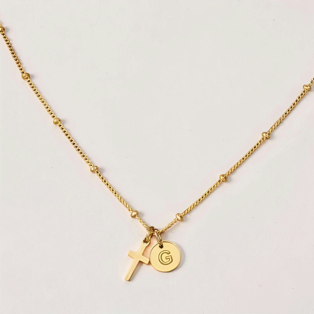 Mother's Day Gift Necklace Women Adjustable Cross Pendant Initial