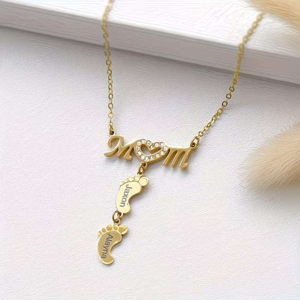 Collana Regalo Festa della Mamma Donna Ciondolo Nome Piedini
