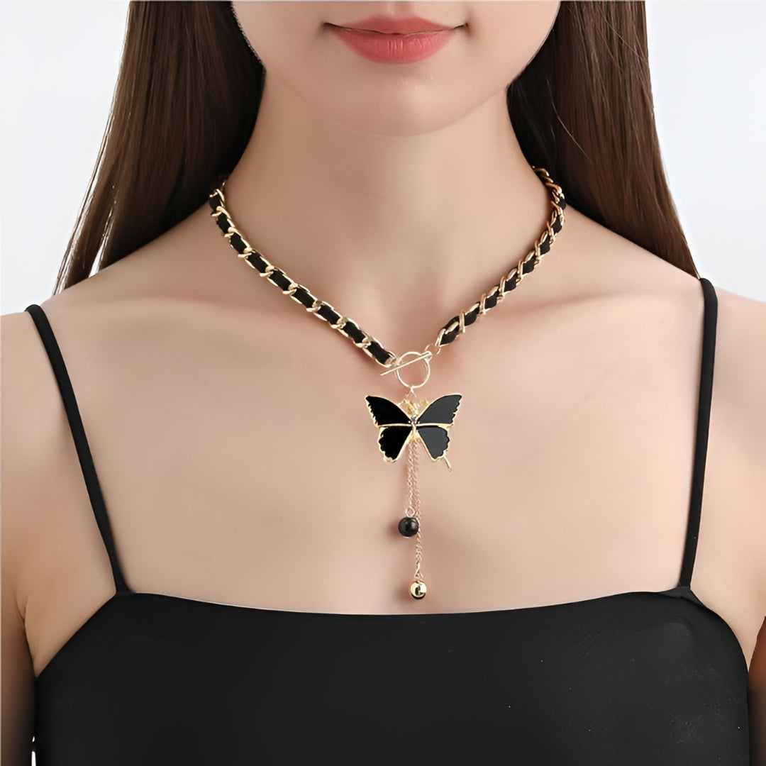 Moederdag Cadeau Ketting Vlinder Hanger Zwart Goud Choker