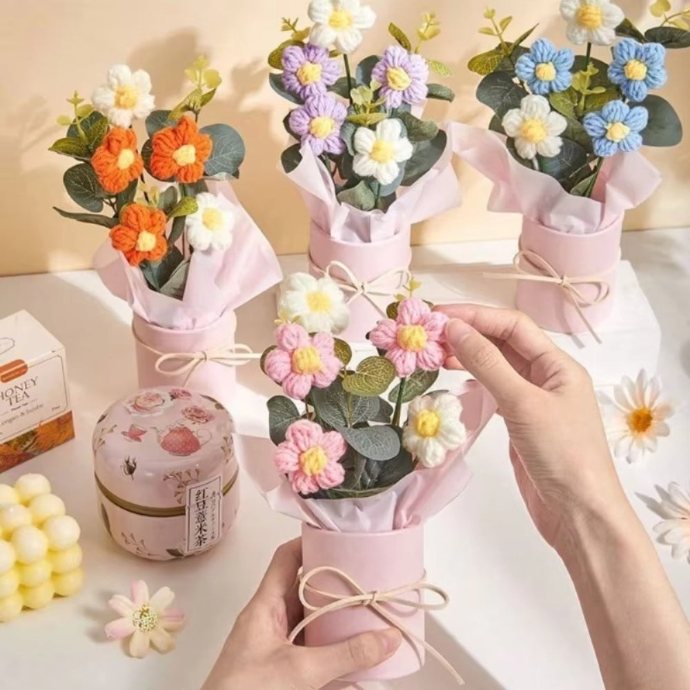Mother's Day Gift Artificial Flower Bouquet Crocheted Handmade Set