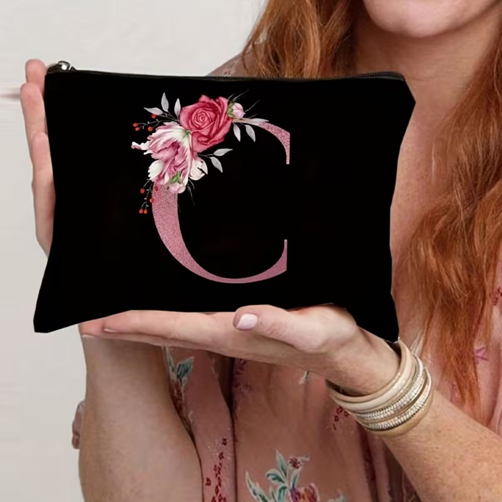 Bolso de Maquillaje Regalo Día de la Madre con Estampado de Flores y Letras, con Cremallera