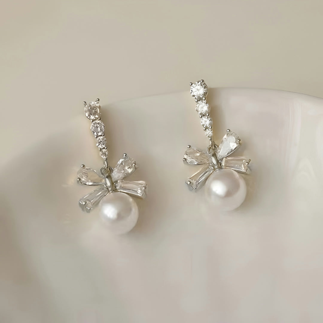 Moederdag Cadeau Oorbellen Dames Strik Parel Dangle