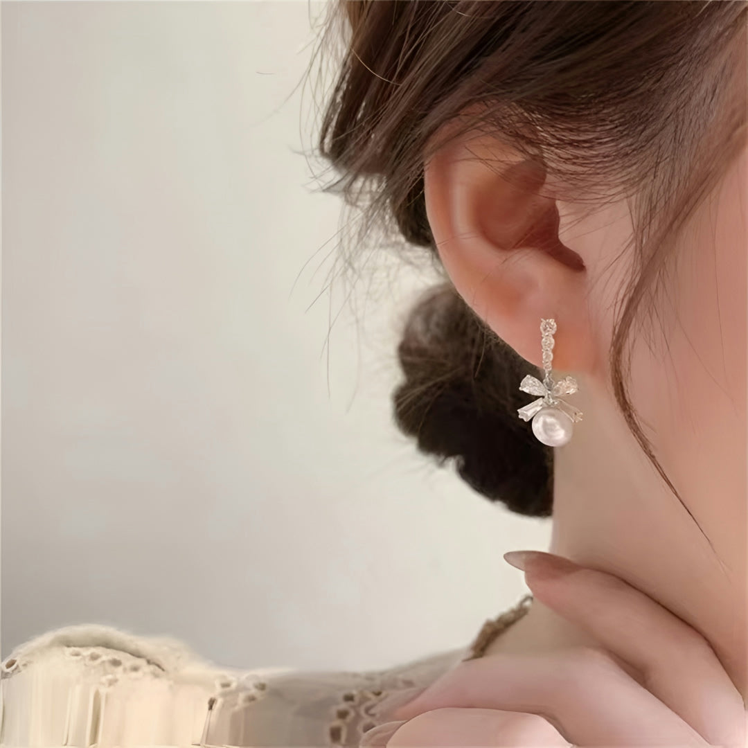 Moederdag Cadeau Oorbellen Dames Strik Parel Dangle