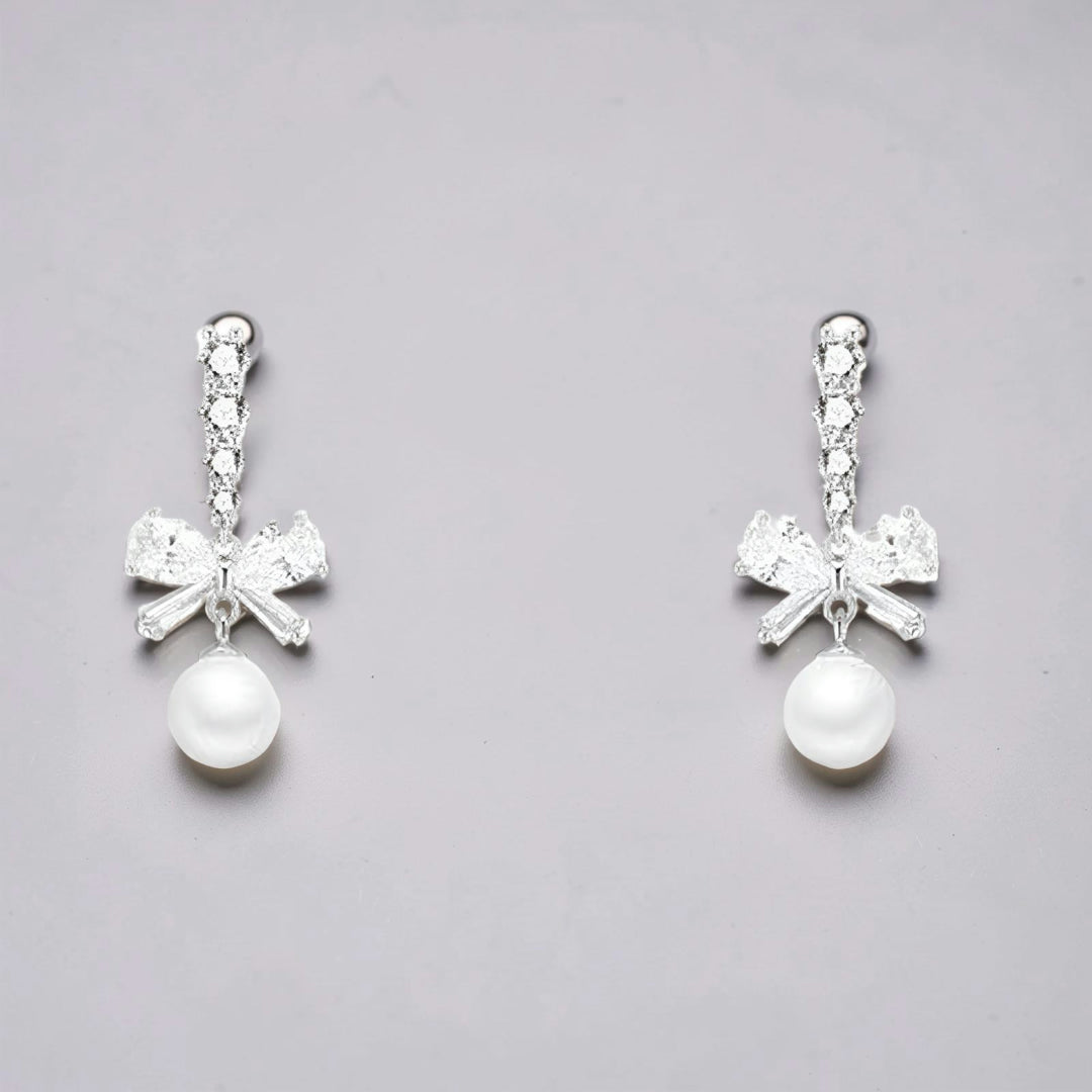 Orecchini Regalo Festa della Mamma Donna Fiocco Perla Pendenti