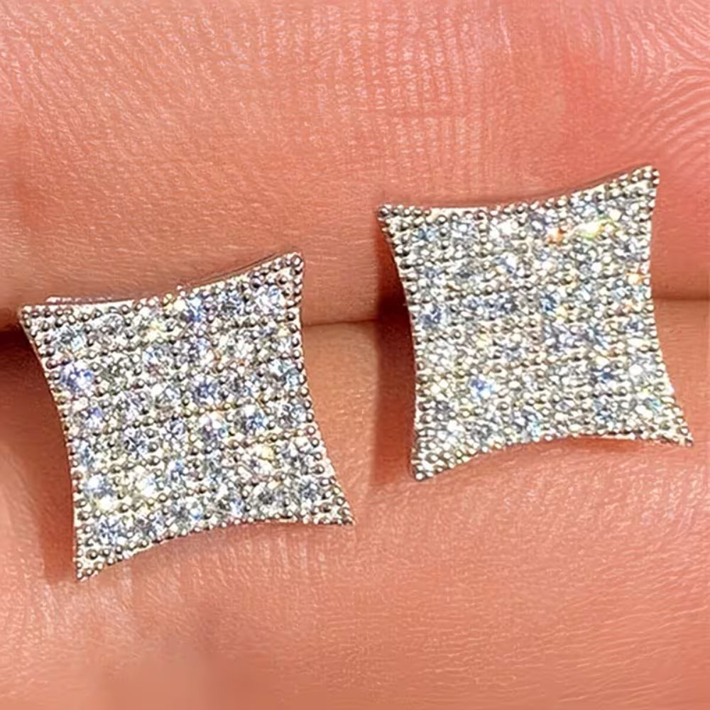 Orecchini Regalo Festa della Mamma Donna a Bottone Quadrati con Strass