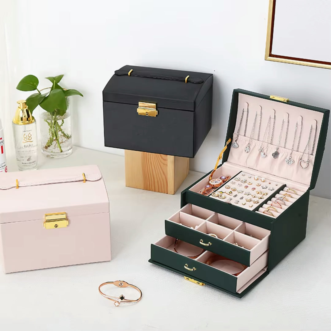 Scatola Porta Gioielli Organizer Regalo Festa della Mamma Set da 3 con Serratura e Cassetti