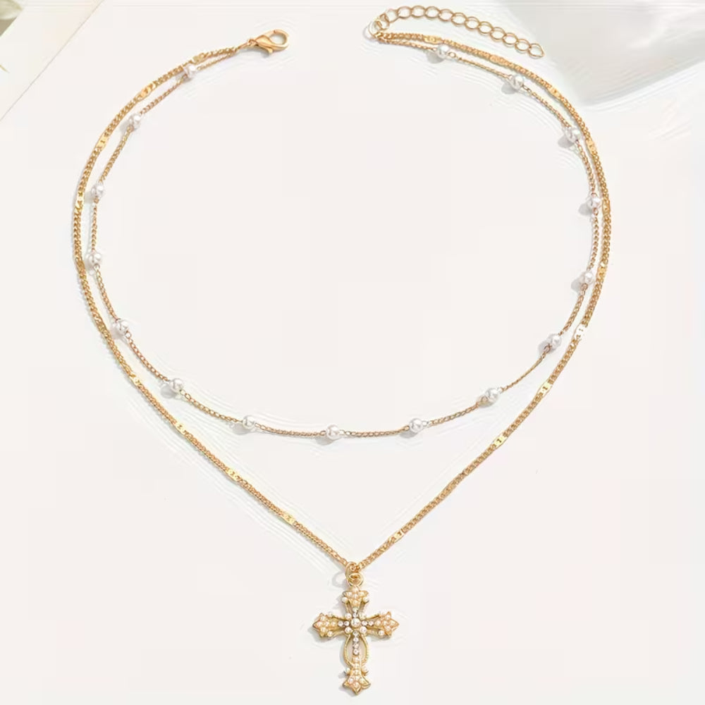 Moederdag Ketting Dames Dubbele Kruis Hanger Gelaagd Sieraad